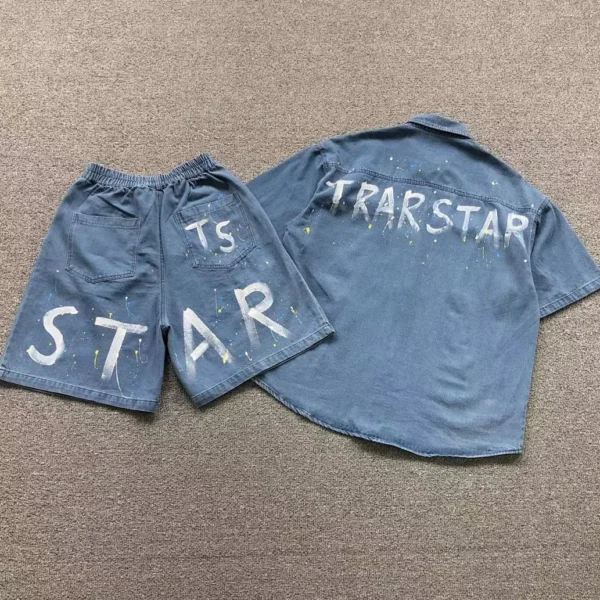 TRAPSTAR Outlined Logo Denim T-Shirt Shorts 214140578