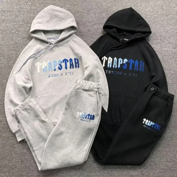 TRAPSTAR Tagline Logo Blue Trousers Hoodie White Navy