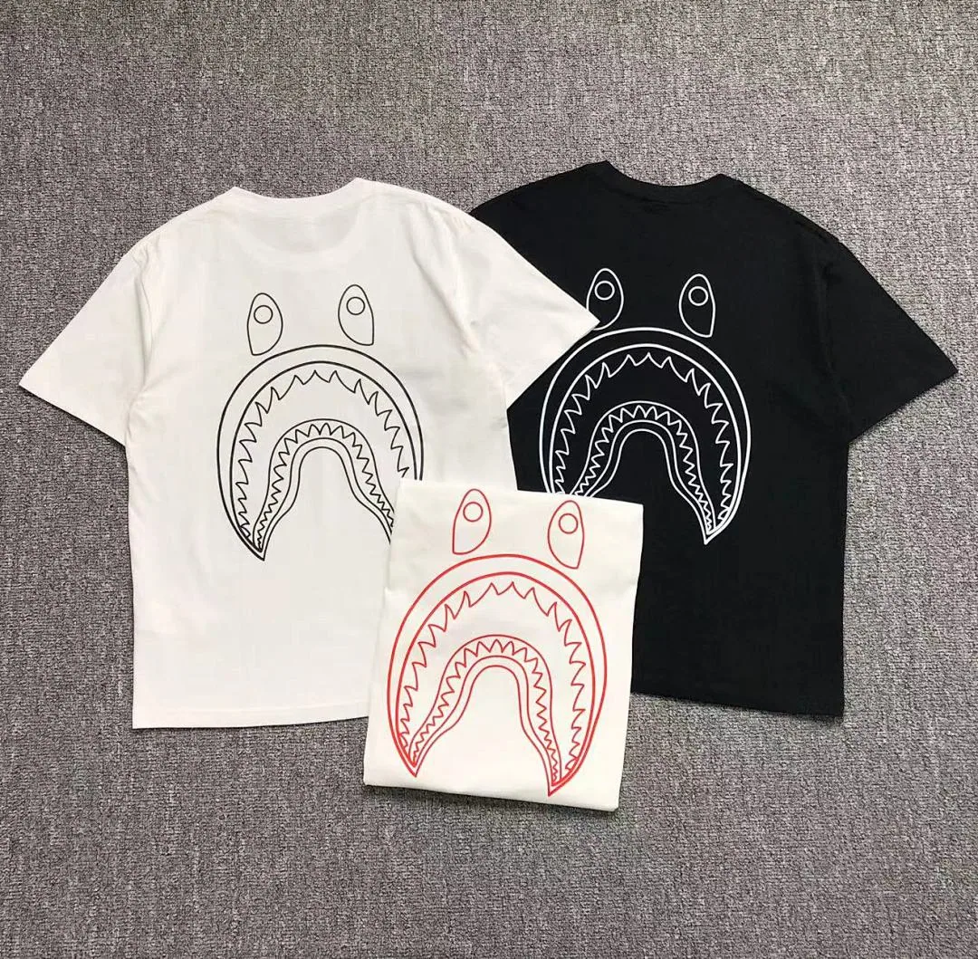 BAPE Black Shark Outline White T-Shirt Style 2 product photo 3