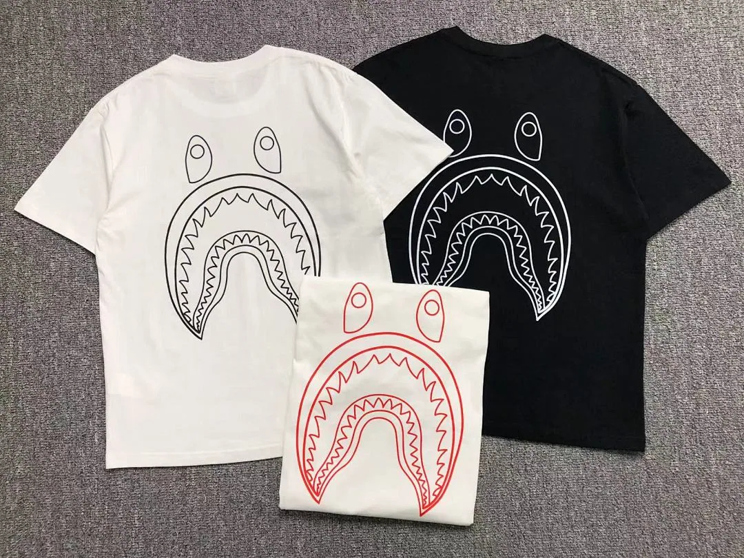 BAPE Black Shark Outline White T-Shirt Style 2 product photo 4