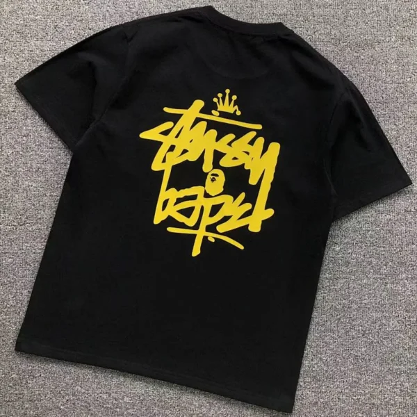 BAPE White Stussy Festival Yellow T-Shirt - Black / Yellow logo