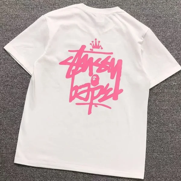 BAPE White Stussy Festival Yellow T-Shirt - White / Pink logo