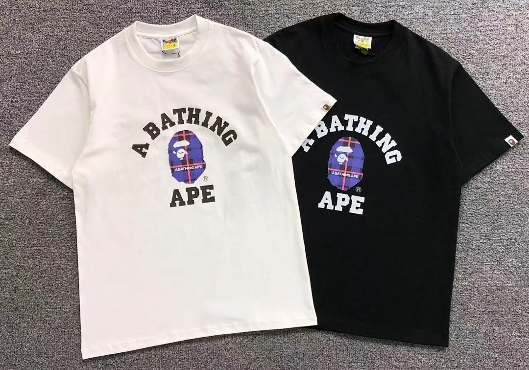 BAPE White Blue Plaid Ape Head T-Shirt product photo 6