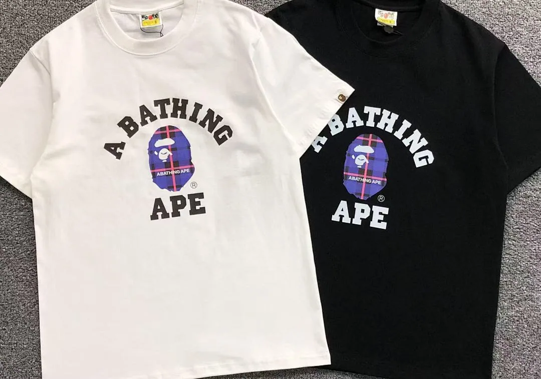 BAPE White Blue Plaid Ape Head T-Shirt product photo 7