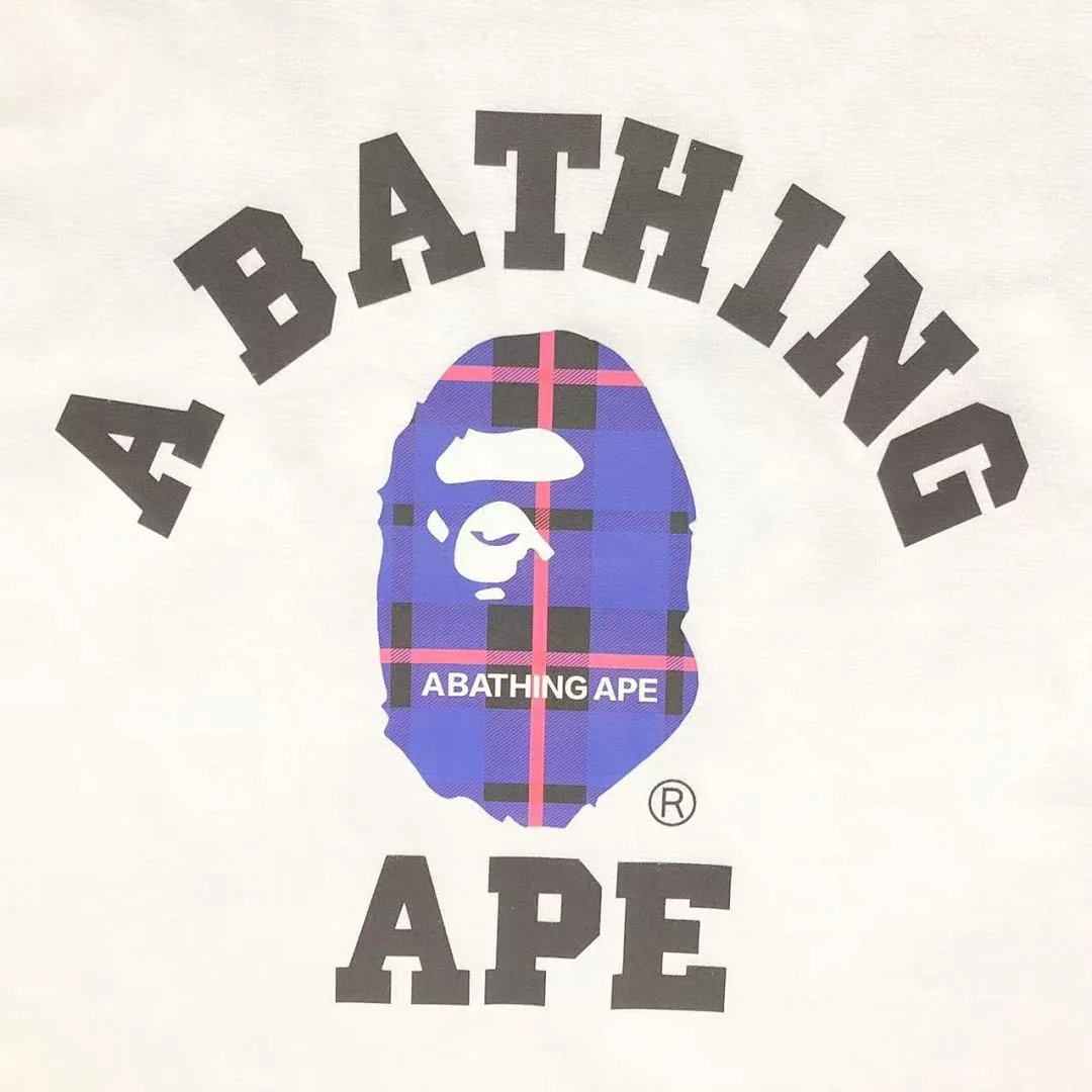 BAPE White Blue Plaid Ape Head T-Shirt product photo 1